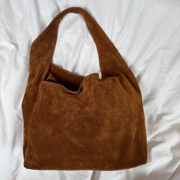 NWT Quince Italian Leather Suede Slouchy Shoulder Bag in Chocolate Brown - Picture 4 of 8